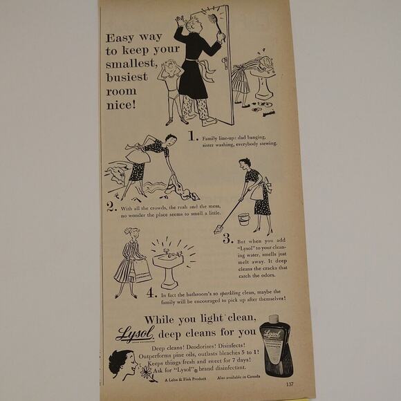 1958 Lysol Bathroom Cleaning Vtg Magazine Print Ad Cartoon Mom Whimsical Gusto - Picture 1 of 2